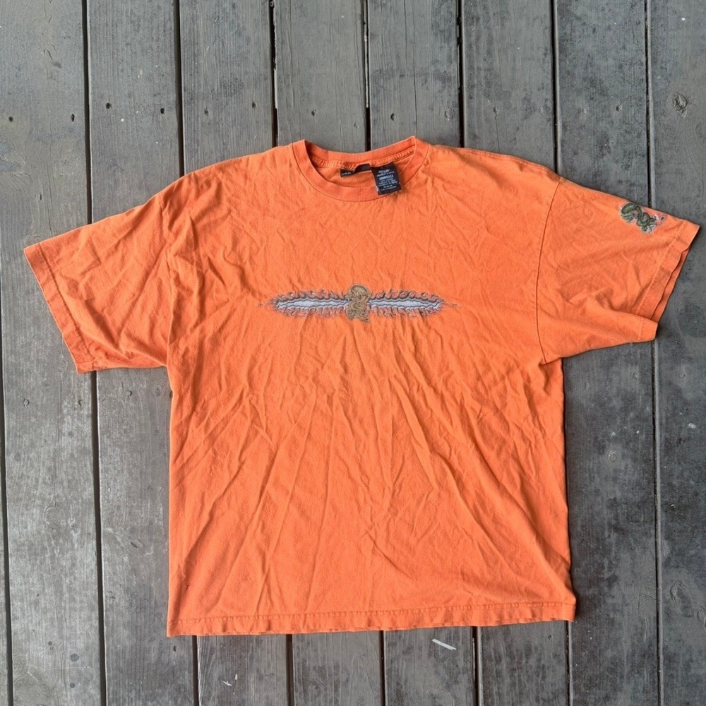 No Boundaries Vintage Y2K Dragon Flame Graphic Tee Orange Mens XXL Streetwear
